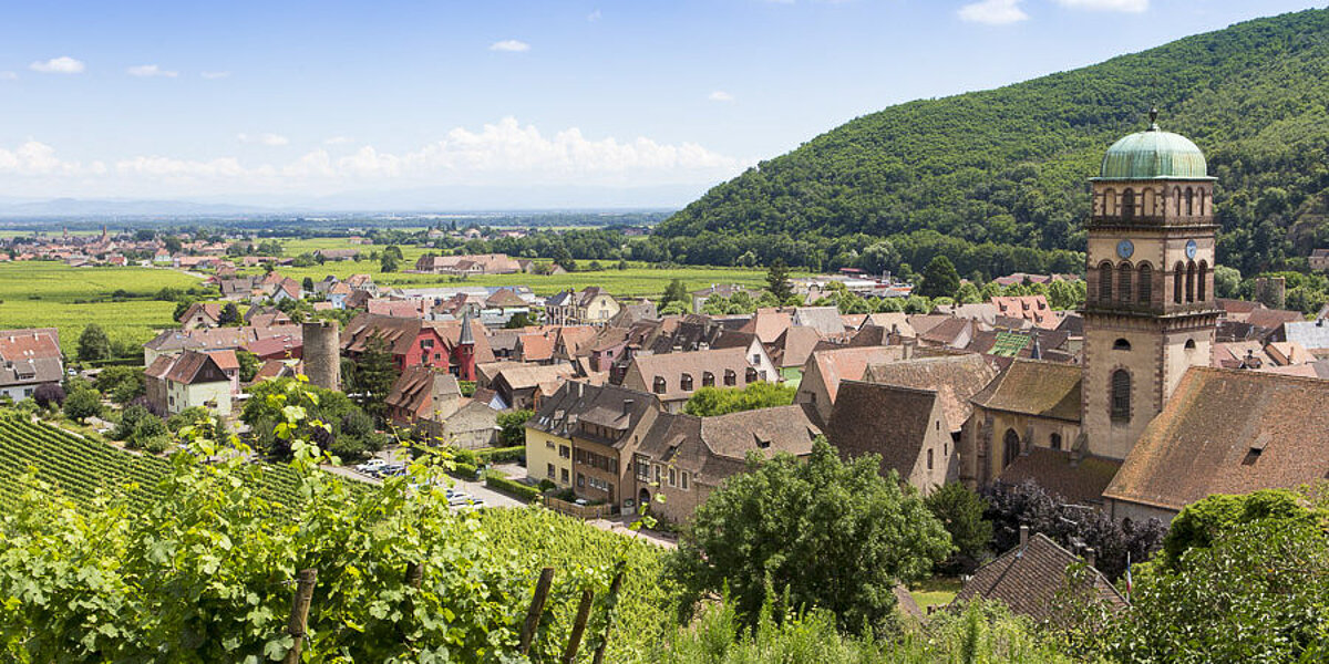 Blick von der Burgruine auf Kaysersberg